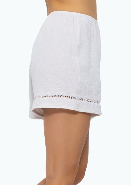 Muslin pyjama shorts with lace trim - light beige