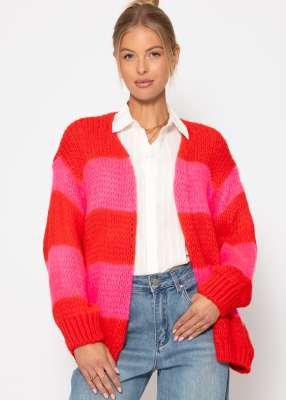 Striped oversize cardigan - red-pink | SASSYCLASSY Striped oversize cardigan - red-pink | SASSYCLASSY