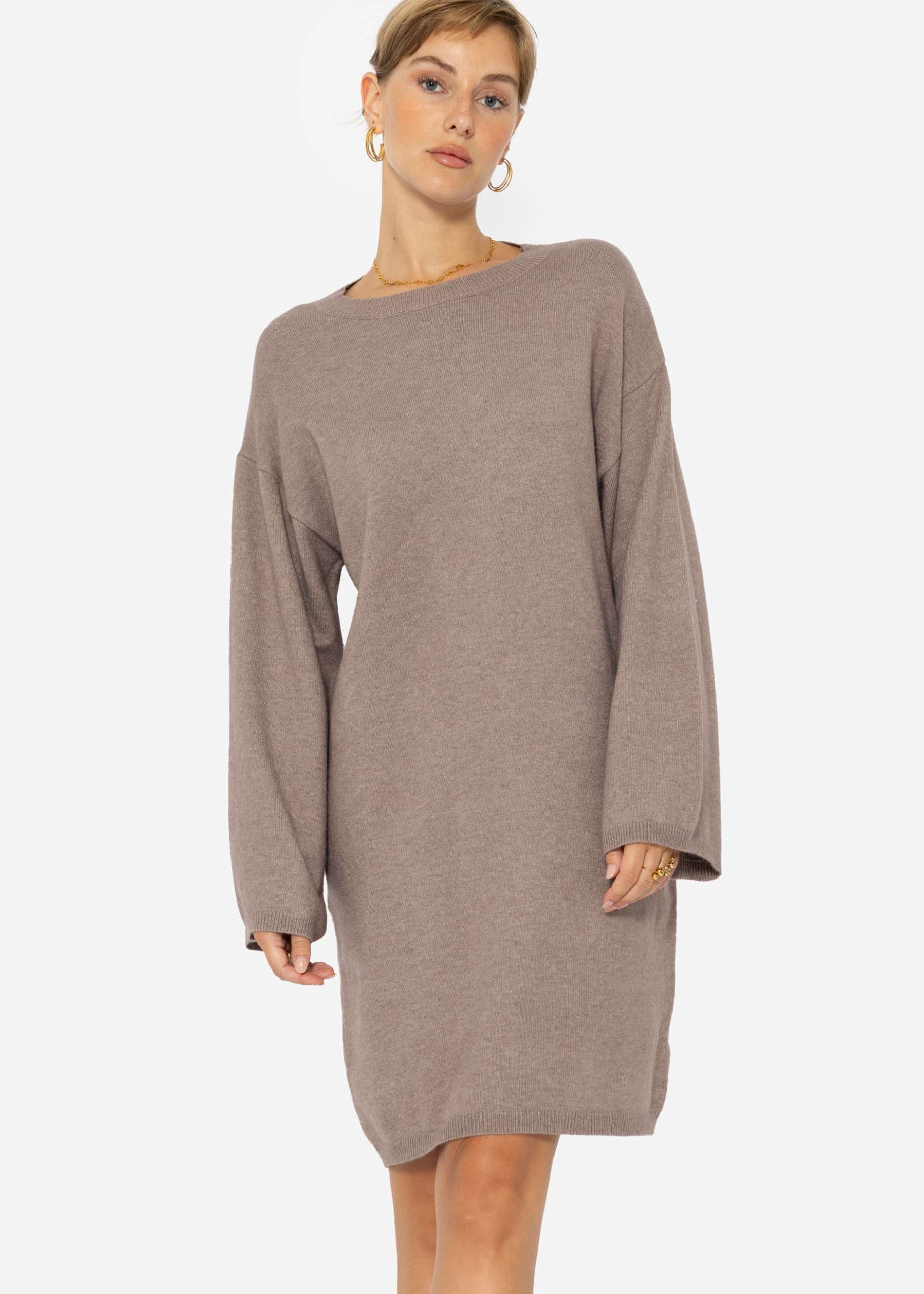 Oversize knitted mini dress - taupe