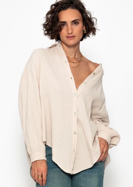 Muslin blouse oversize, short, beige