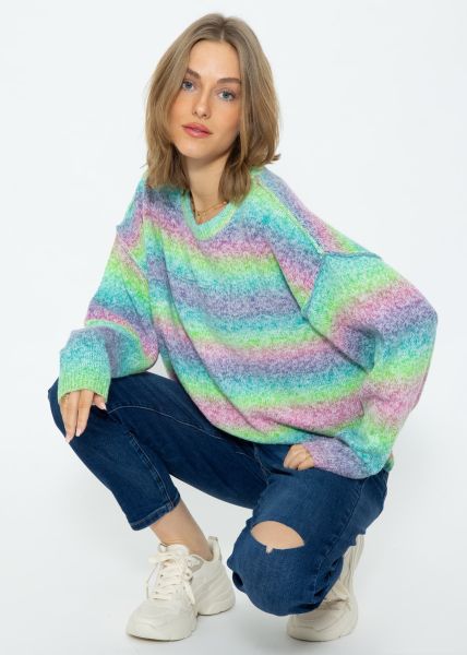 Oversize sweater with multicolor stripes - green