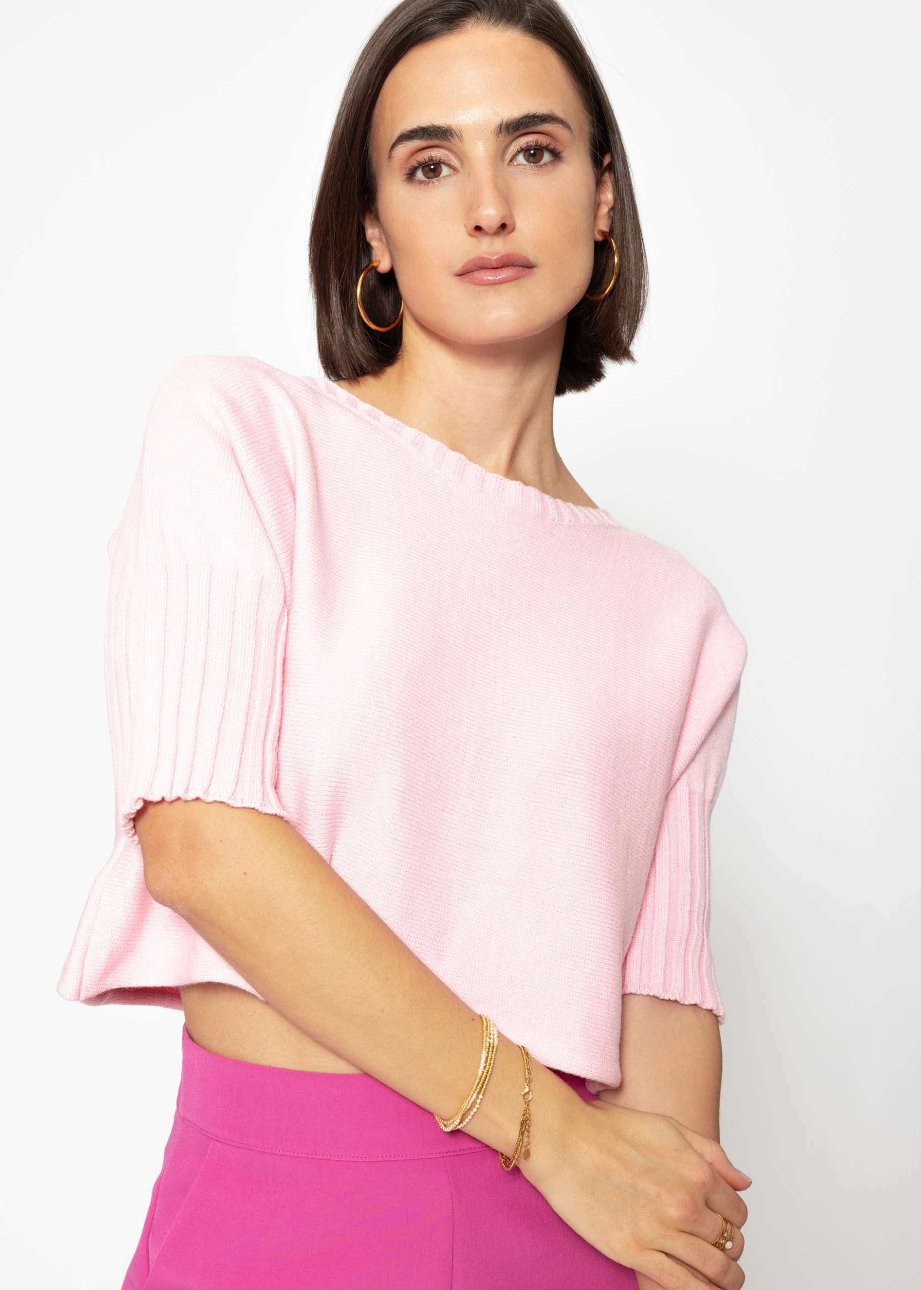 Short sleeve crop sweater - pink