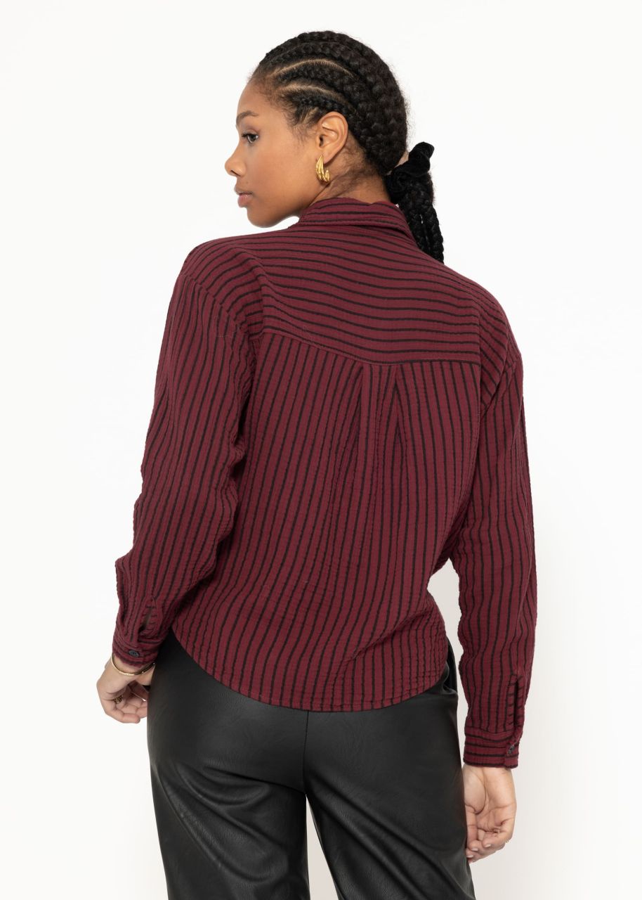 Striped muslin blouse with knot - burgundy-black