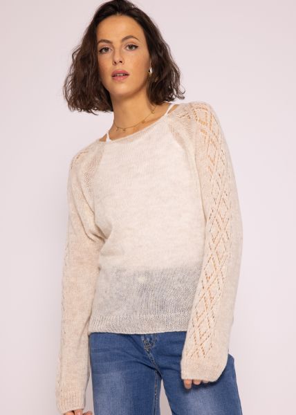 Loose sweater with ajour pattern, beige