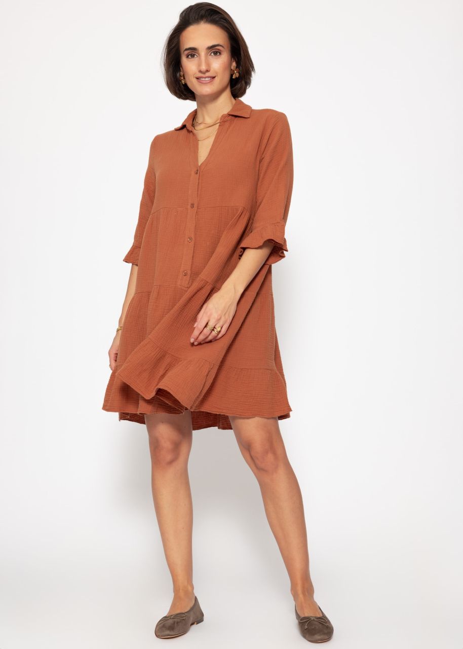 Muslin dress with flounces - cognac