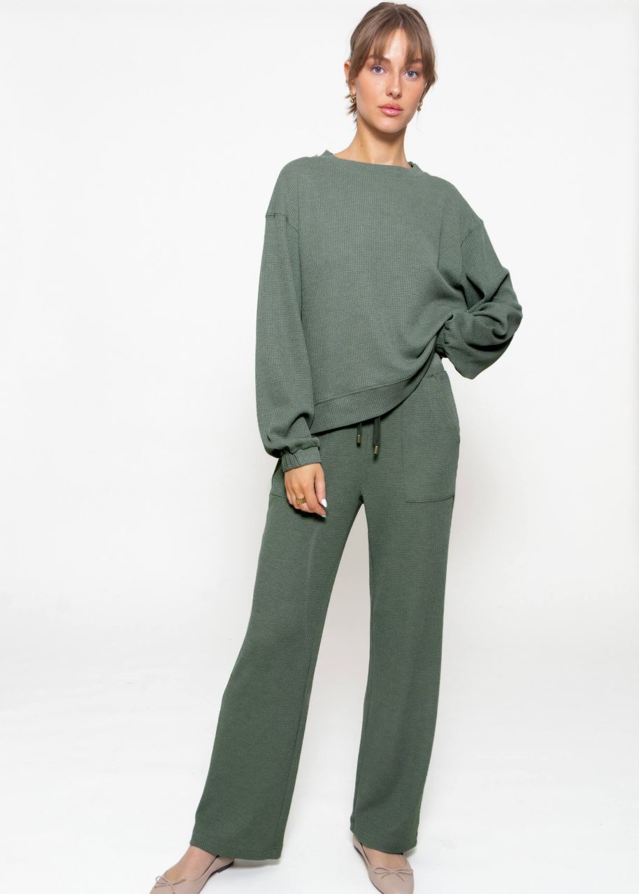 Casual Pants in Waffle Piqué - green