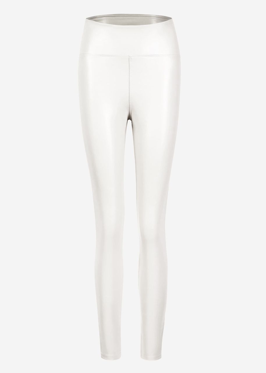 High-rise thermal leather leggings with wide waistband - offwhite