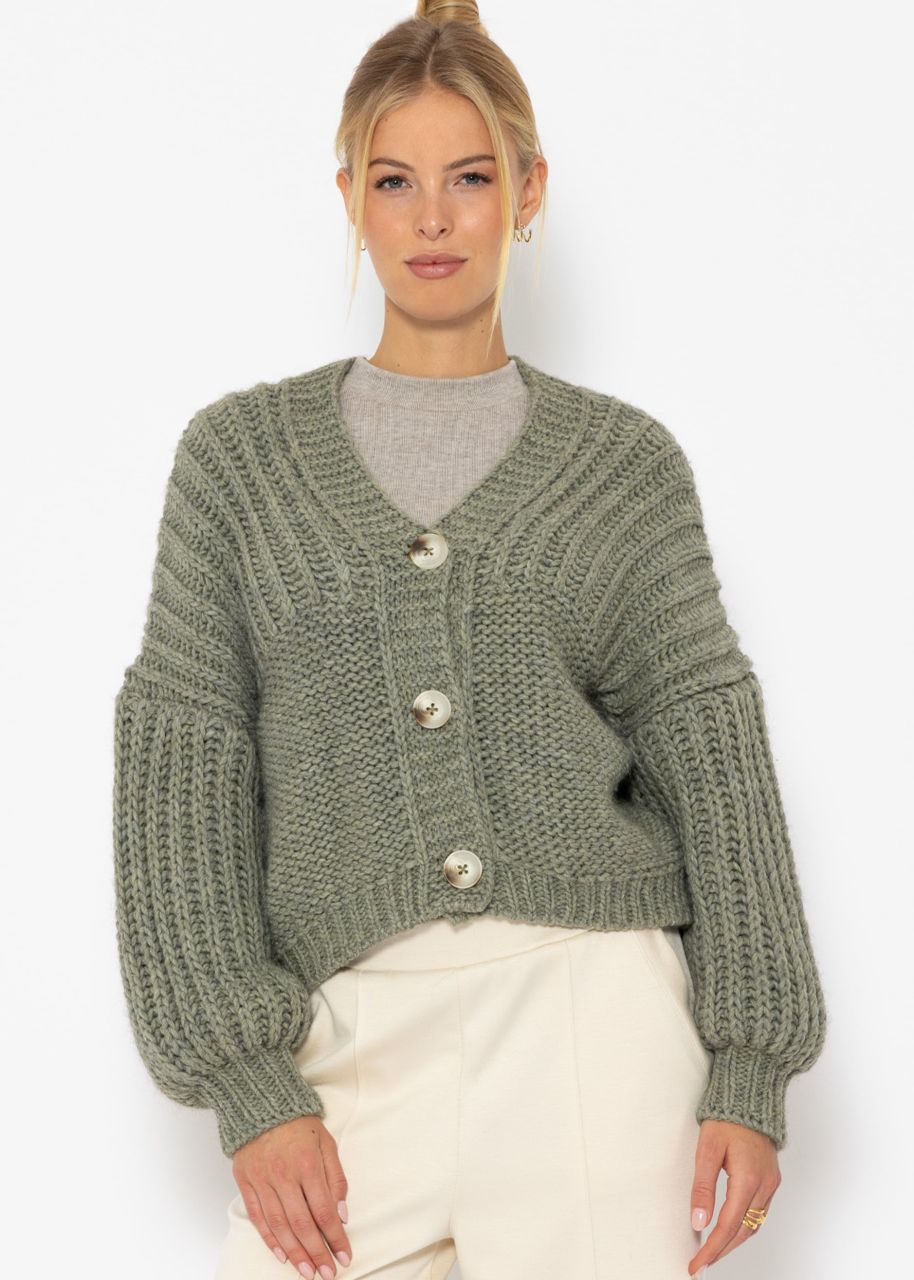 Jessica Haller Knitted cardigan with ribbed sleeves and button placket - khaki