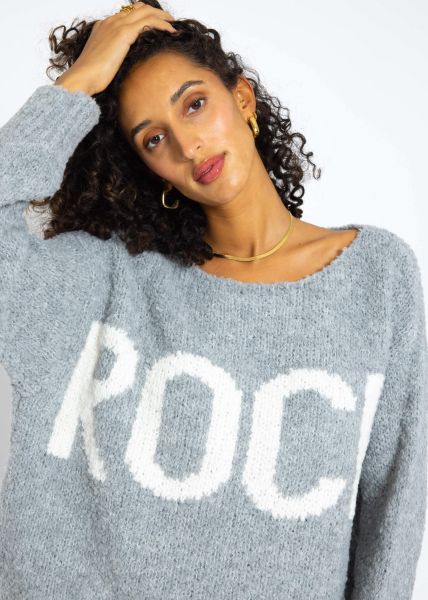 Oversize jumper with "Rock" lettering - grey-white