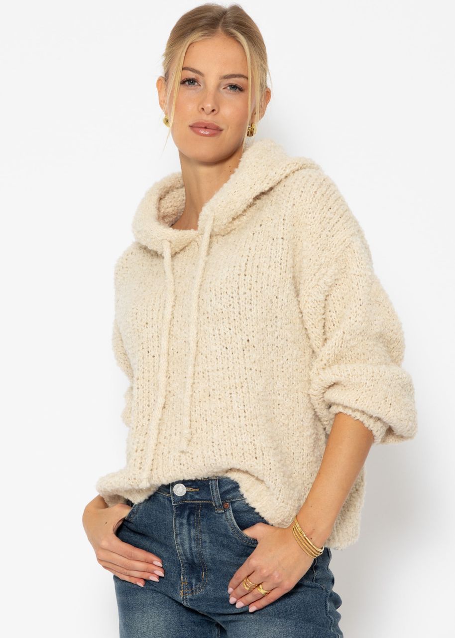 Jessica Haller Bouclé knit jumper with hoodie - offwhite