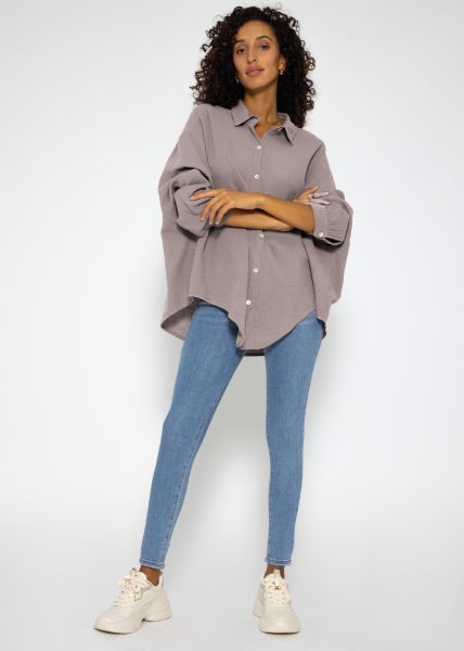 Muslin blouse oversize, short, taupe