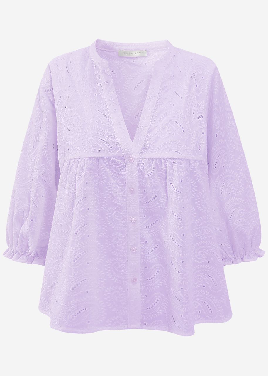 Lace blouse with short balloon sleeves - lilac