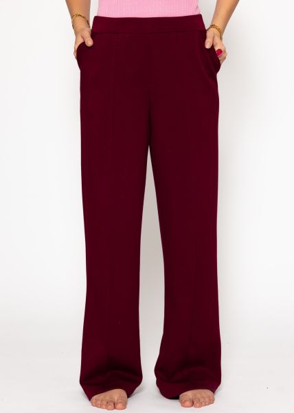 Soft wide jogging pants with piping - burgundy