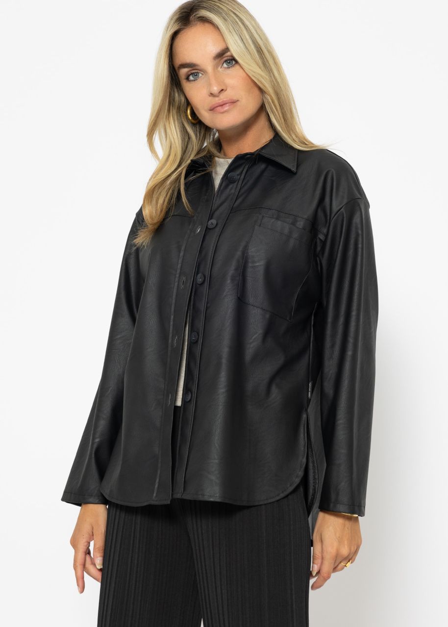 Casual faux leather blouse jacket - black