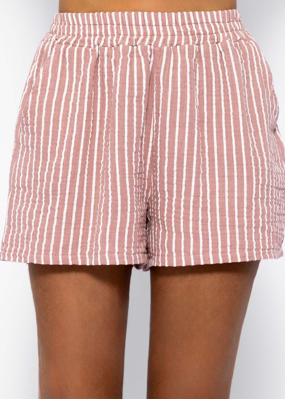 Gestreifte Musselin Shorts - altrosa