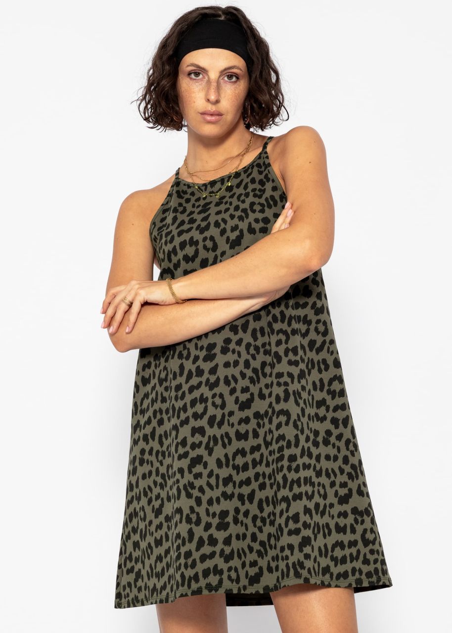 Jersey dress with leo print - khaki