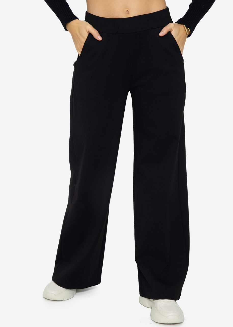 Jersey trousers with wide leg - black
