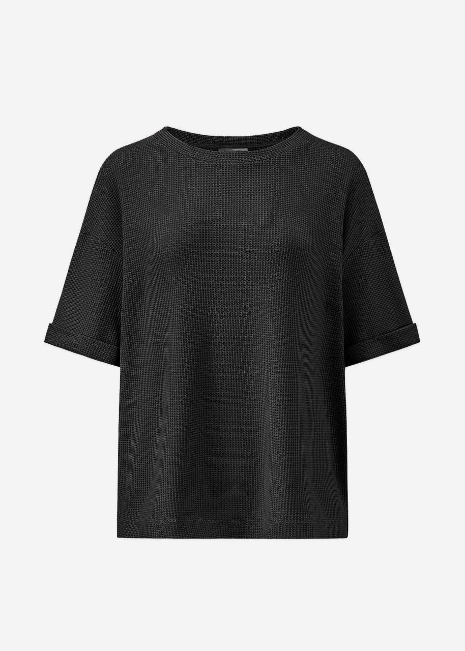 Shirt in waffle piqué - black