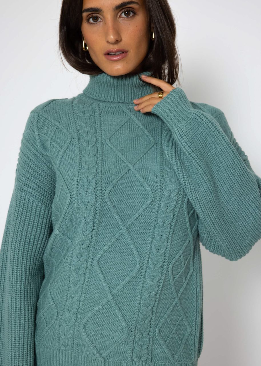 Cable knit turtleneck jumper - green