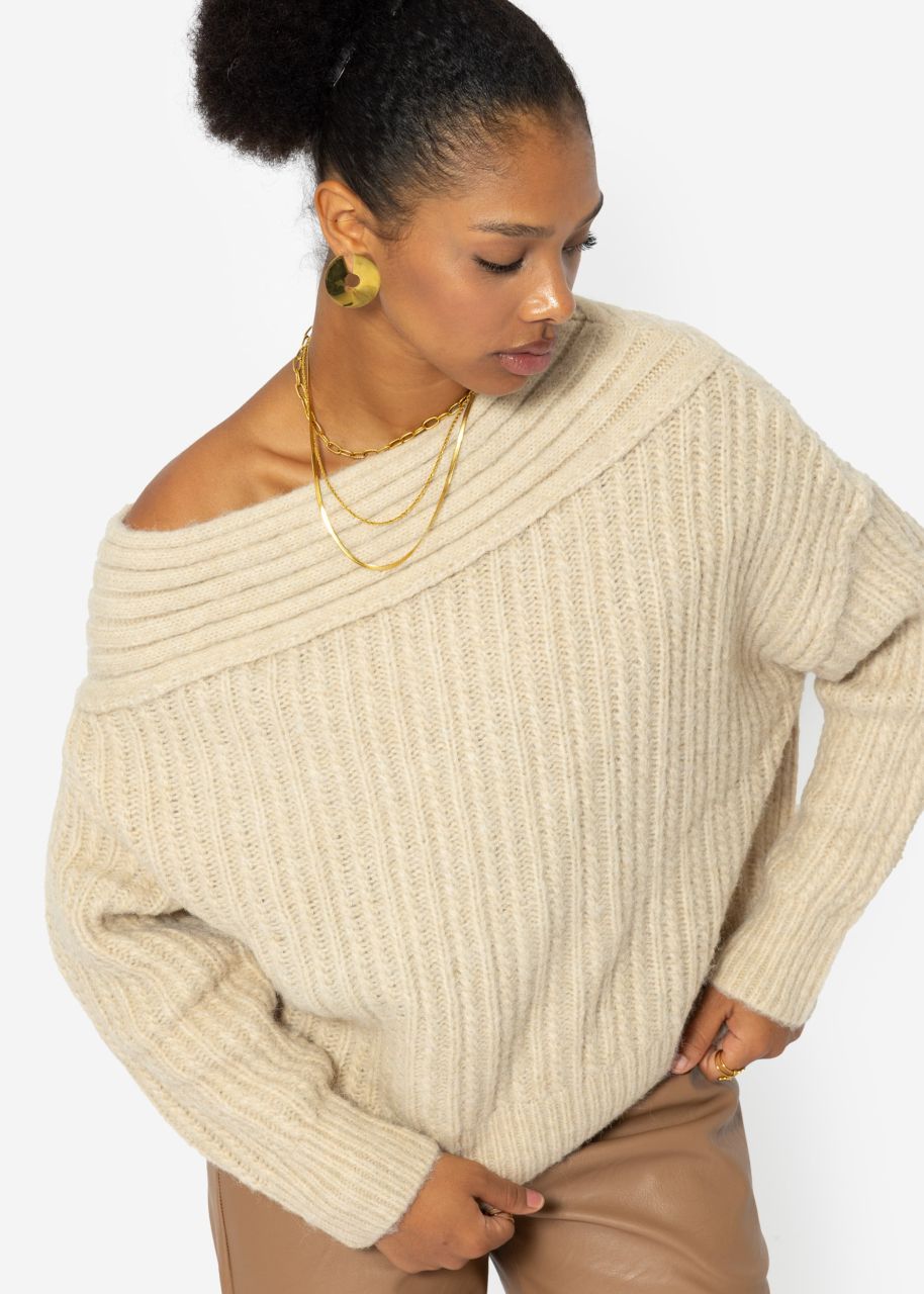 Off-Shoulder knitted jumper, light beige