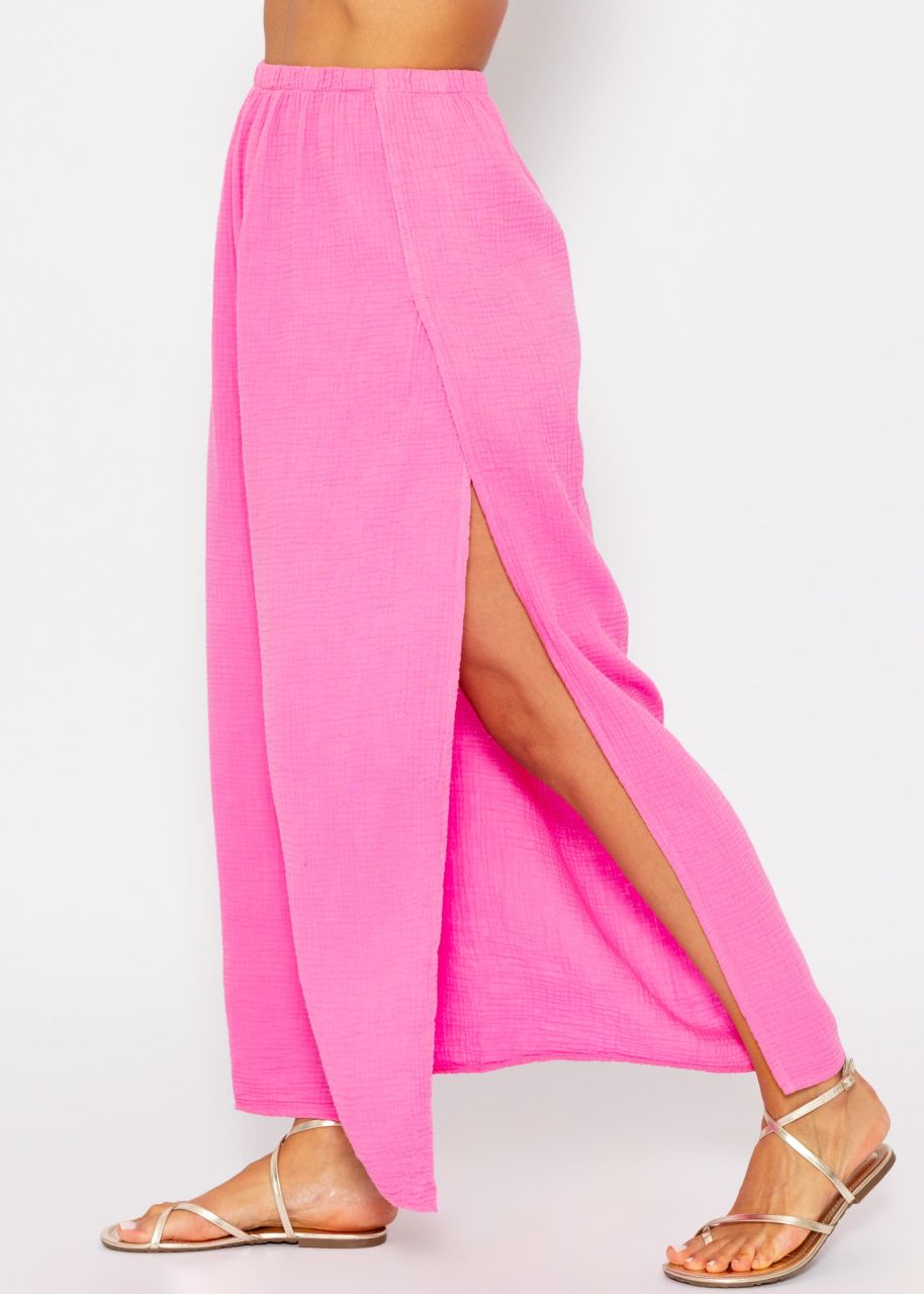 Long muslin skirt with high slit - pink