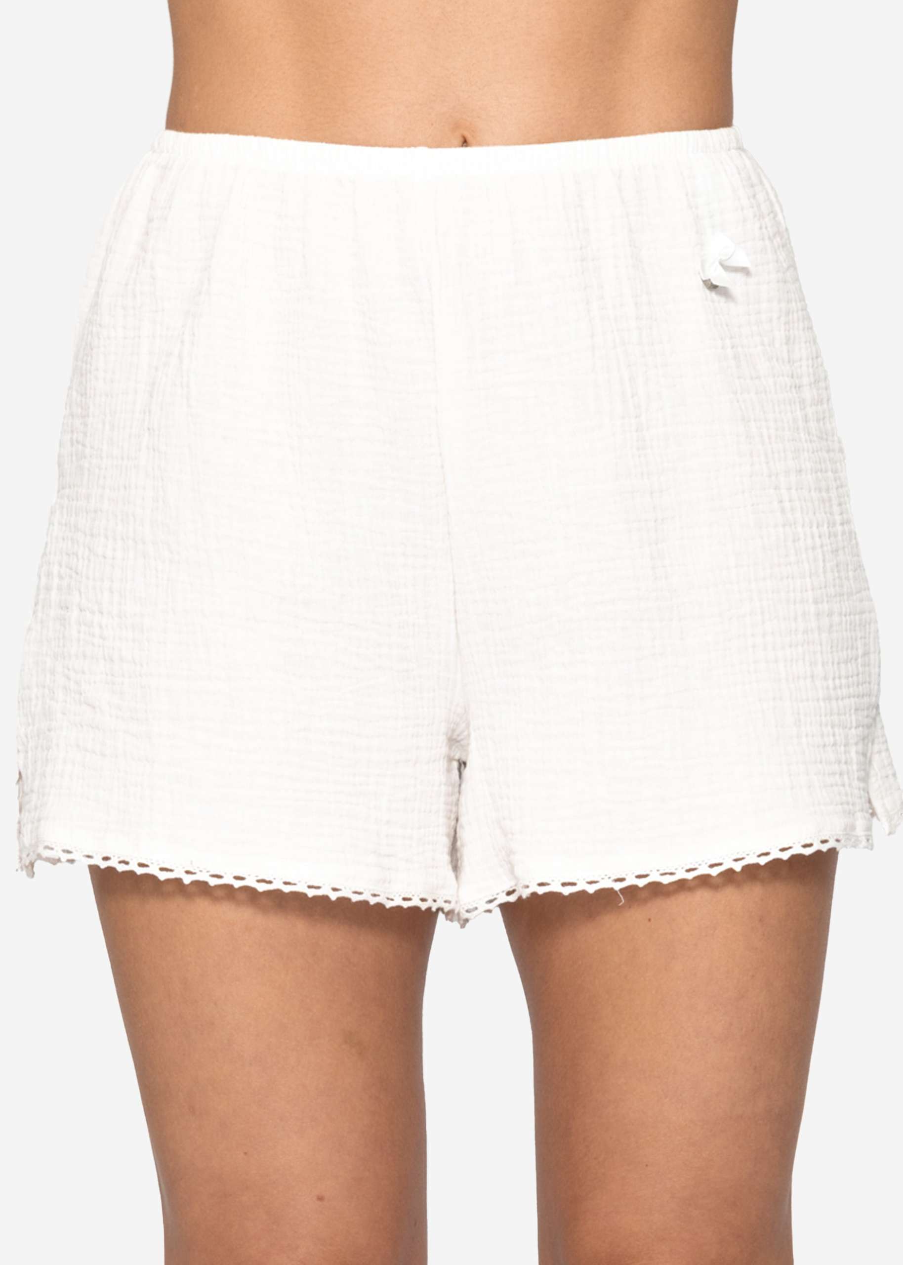 Musselin Pyjamashorts mit Spitzenborte - weiß