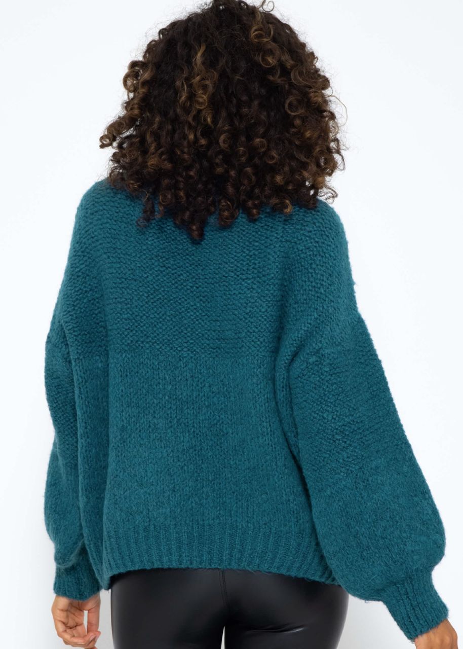 Super fluffy knitted jumper - petrol blue