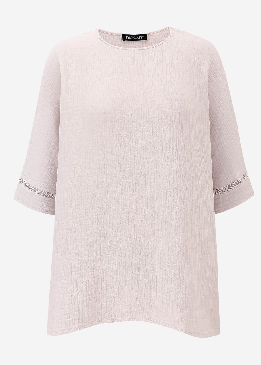 Muslin pyjama shirt with lace trim - dusky pink