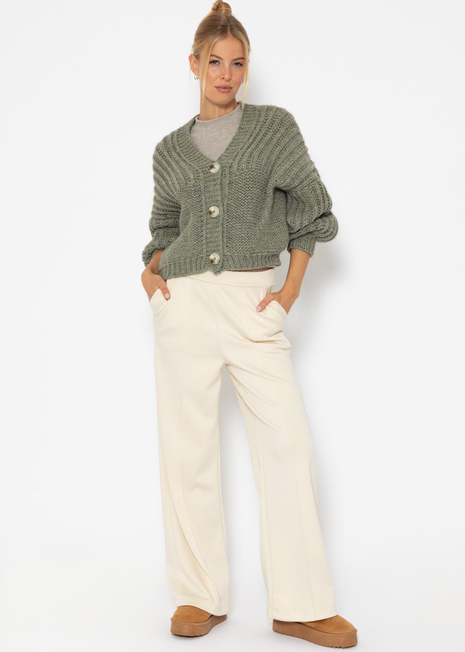 Jessica Haller Knitted cardigan with ribbed sleeves and button placket - khaki