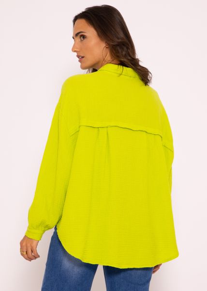 Muslin blouse oversize, short, lime green