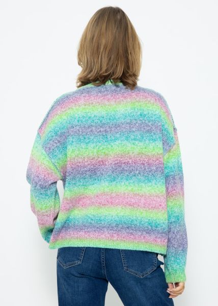 Oversize sweater with multicolor stripes - green