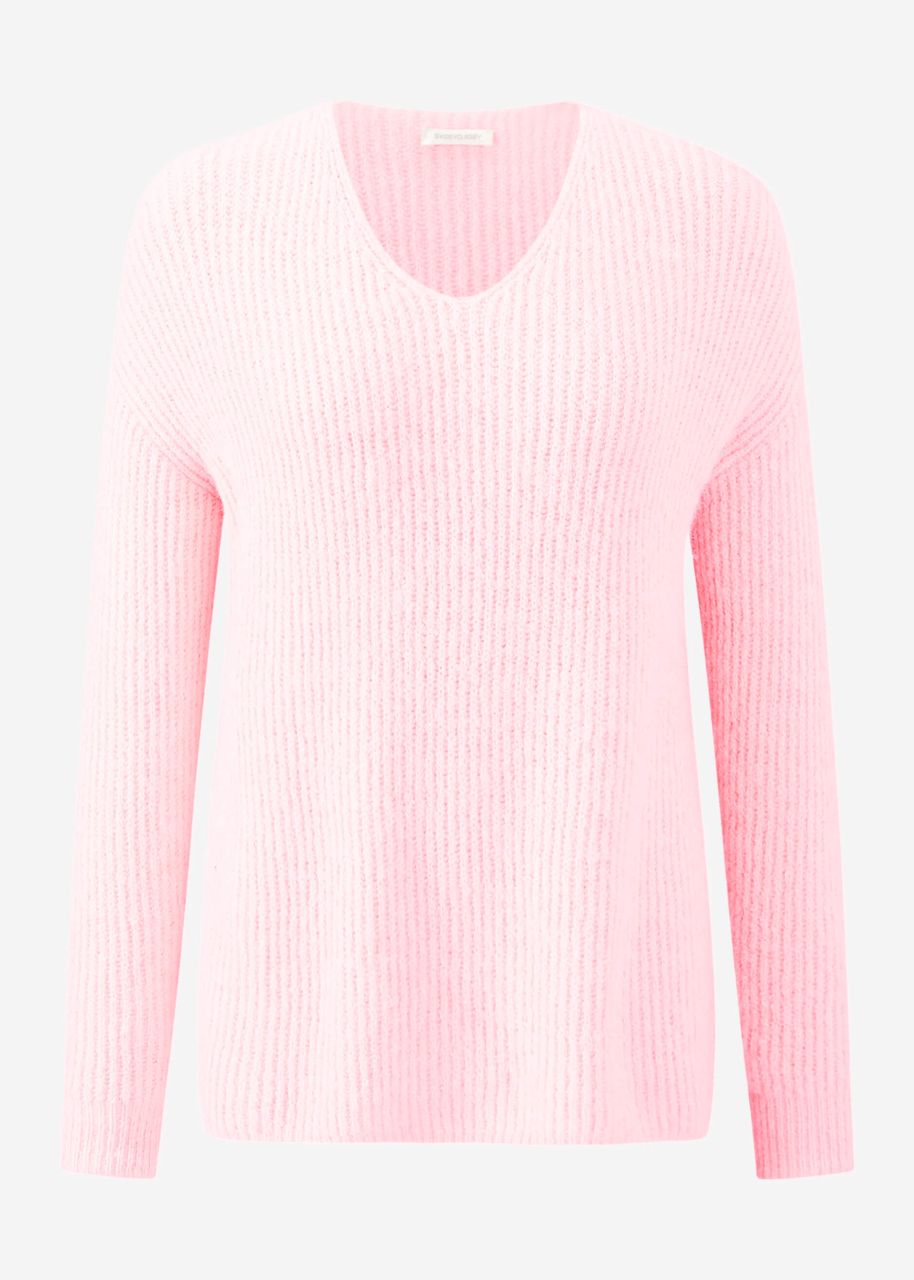 Ribbed jumper with V-neck - pink