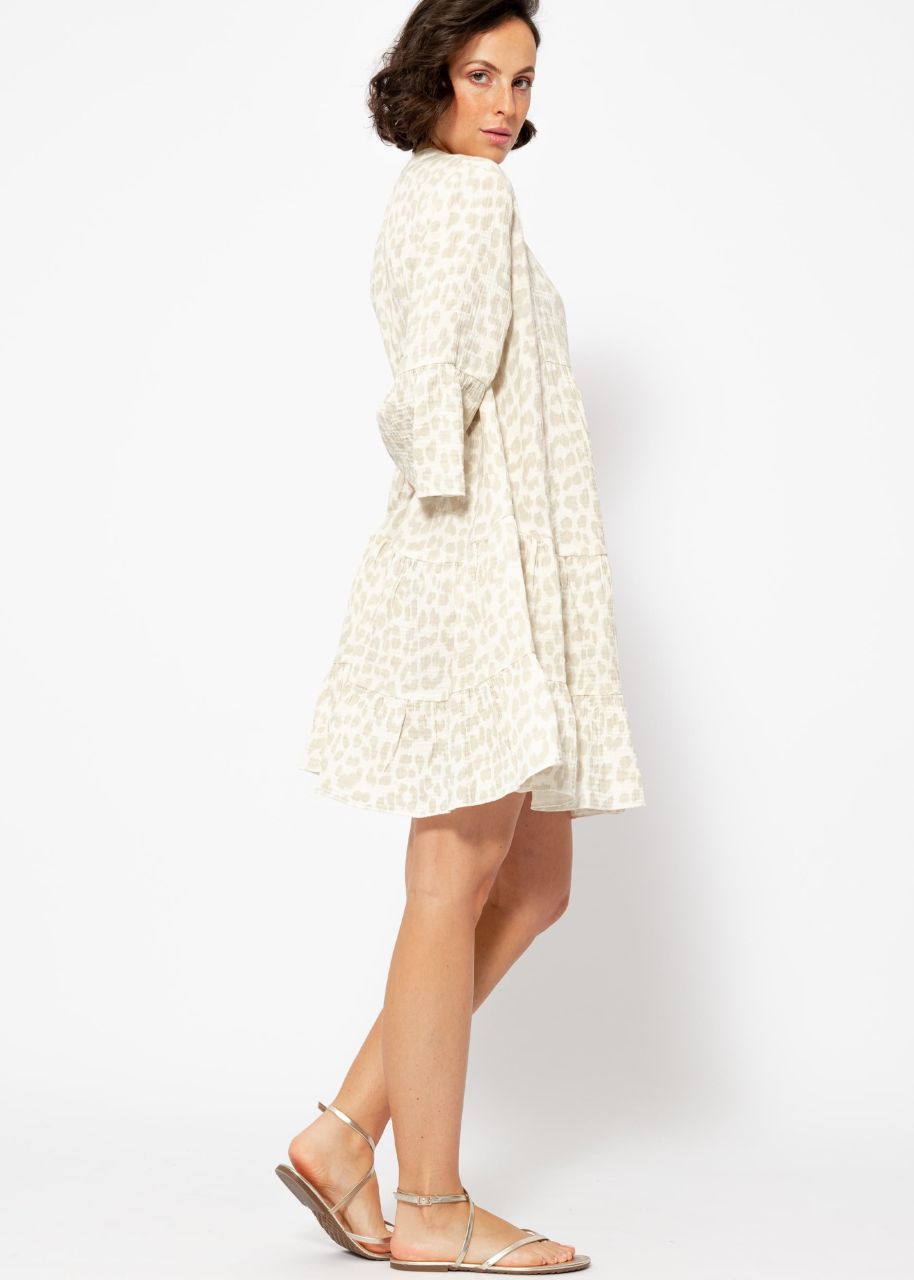 Muslin dress with leo print - light beige