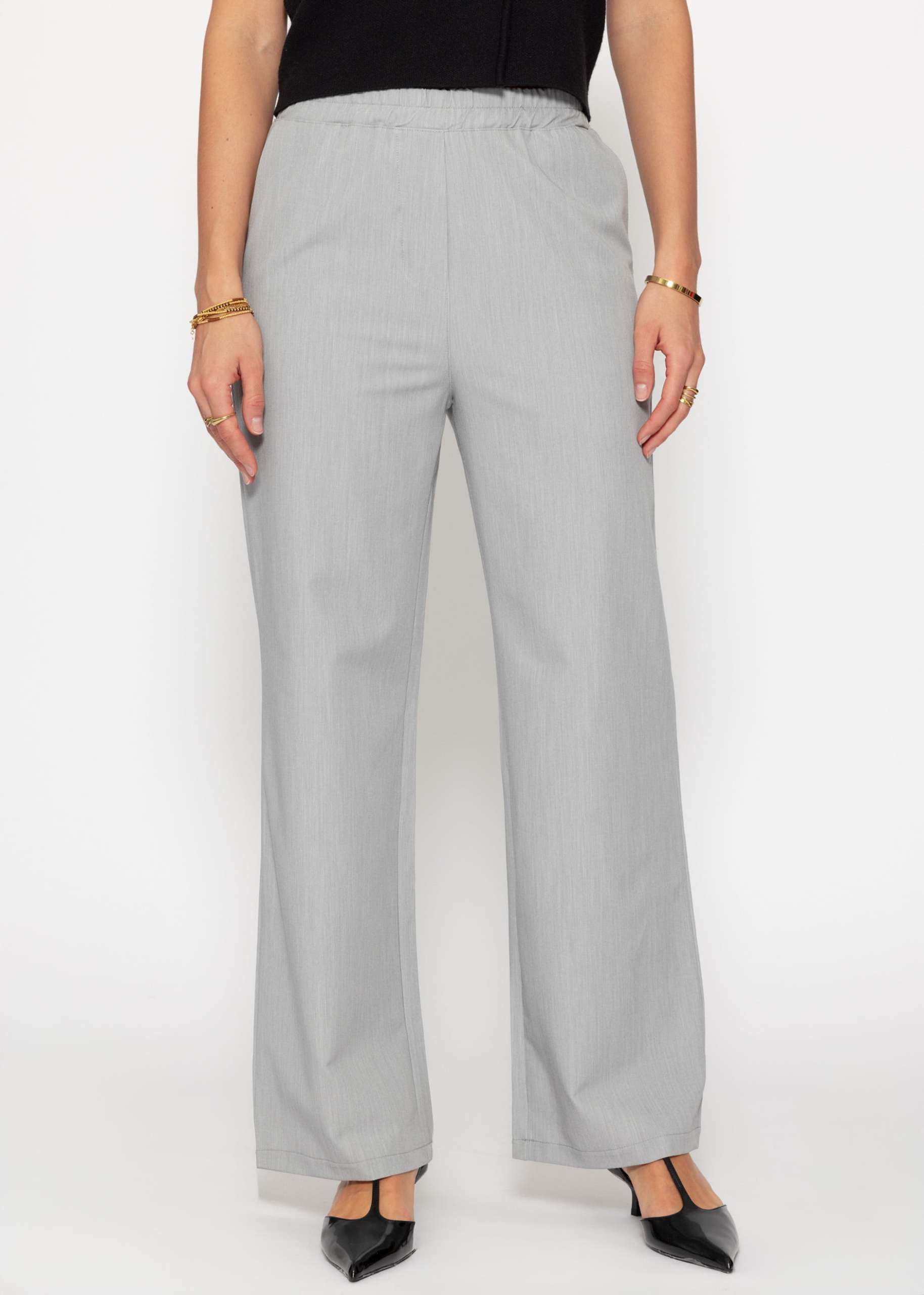 Fabric trousers with elasticated waistband - light grey