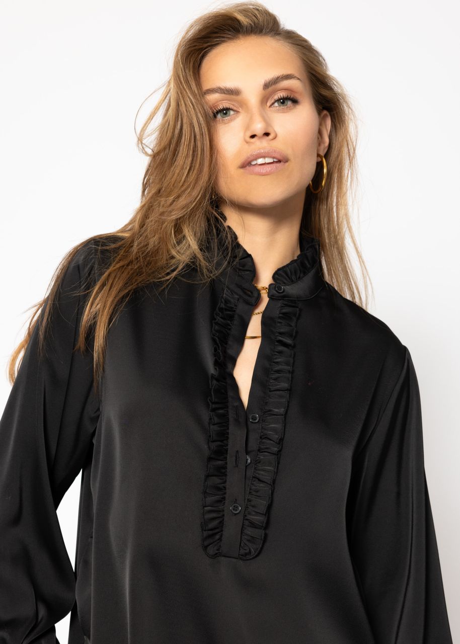 Satin blouse with ruffles - black