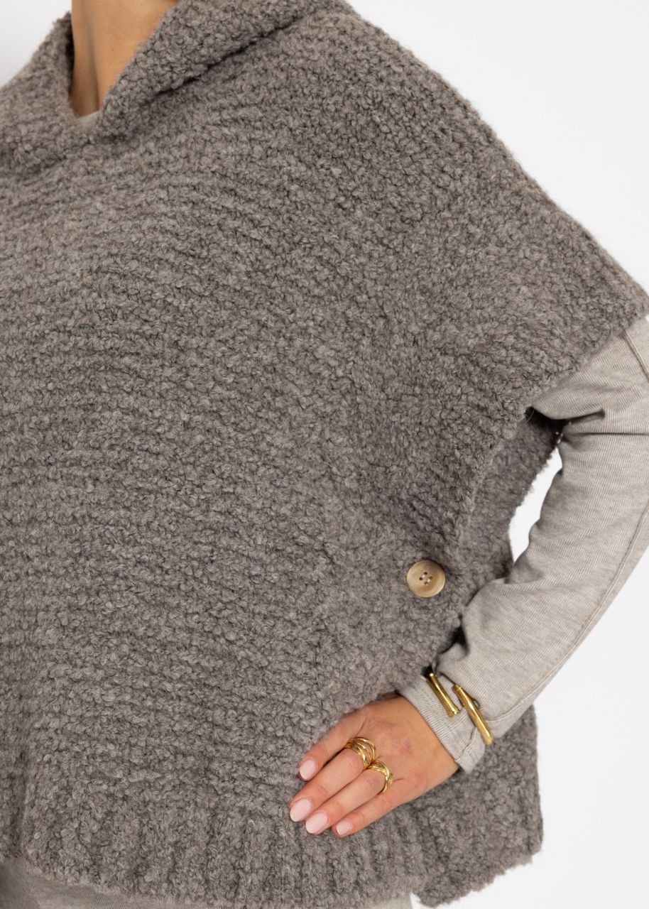 Jessica Haller Poncho with hoodie and cable knit detail - taupe