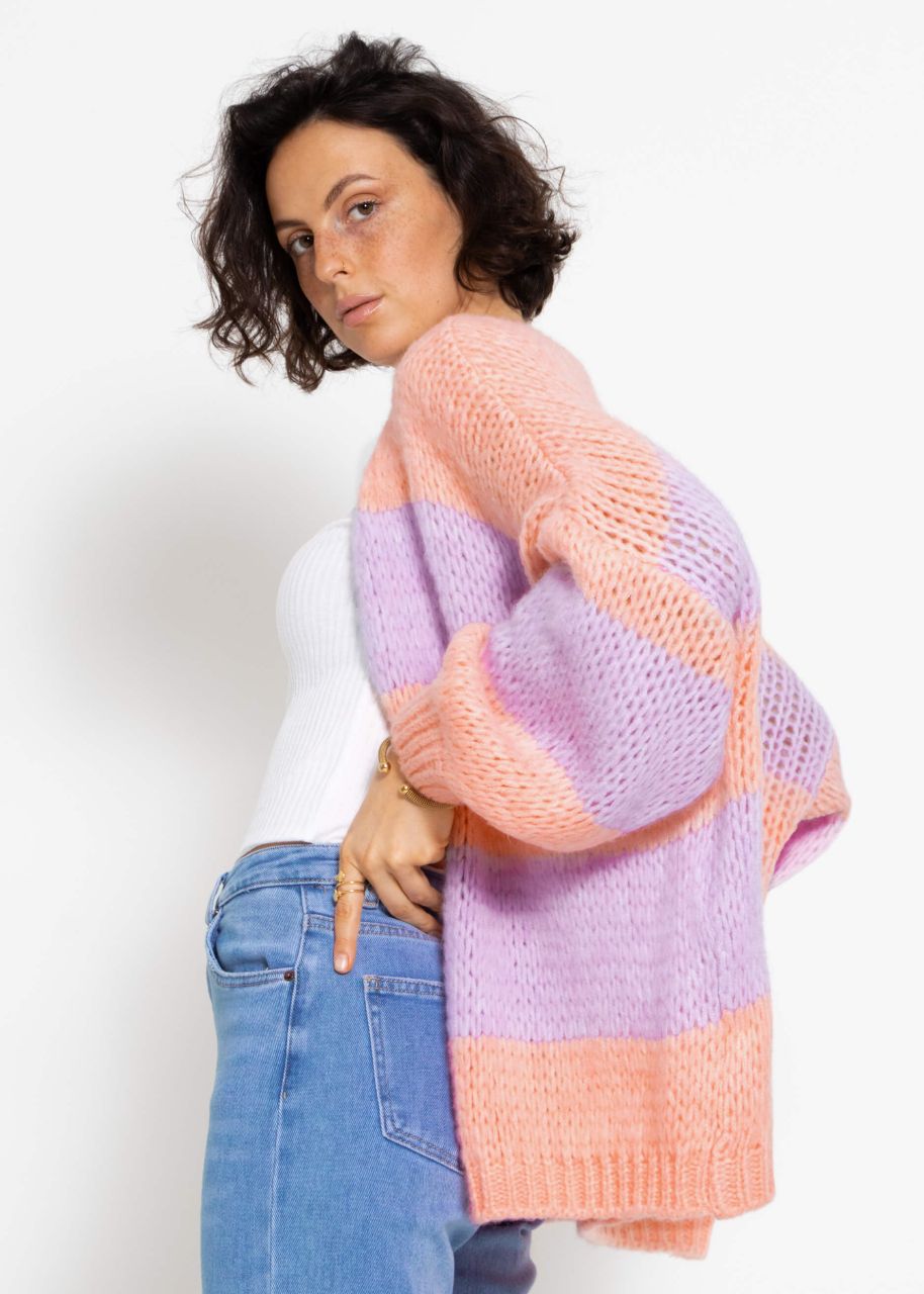 Striped oversize cardigan - peach-lilac