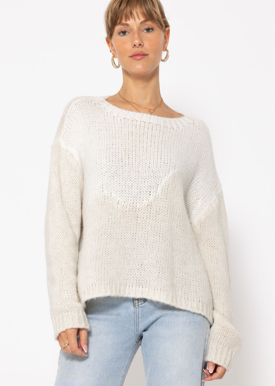 Two-coloured knitted jumper - offwhite-beige