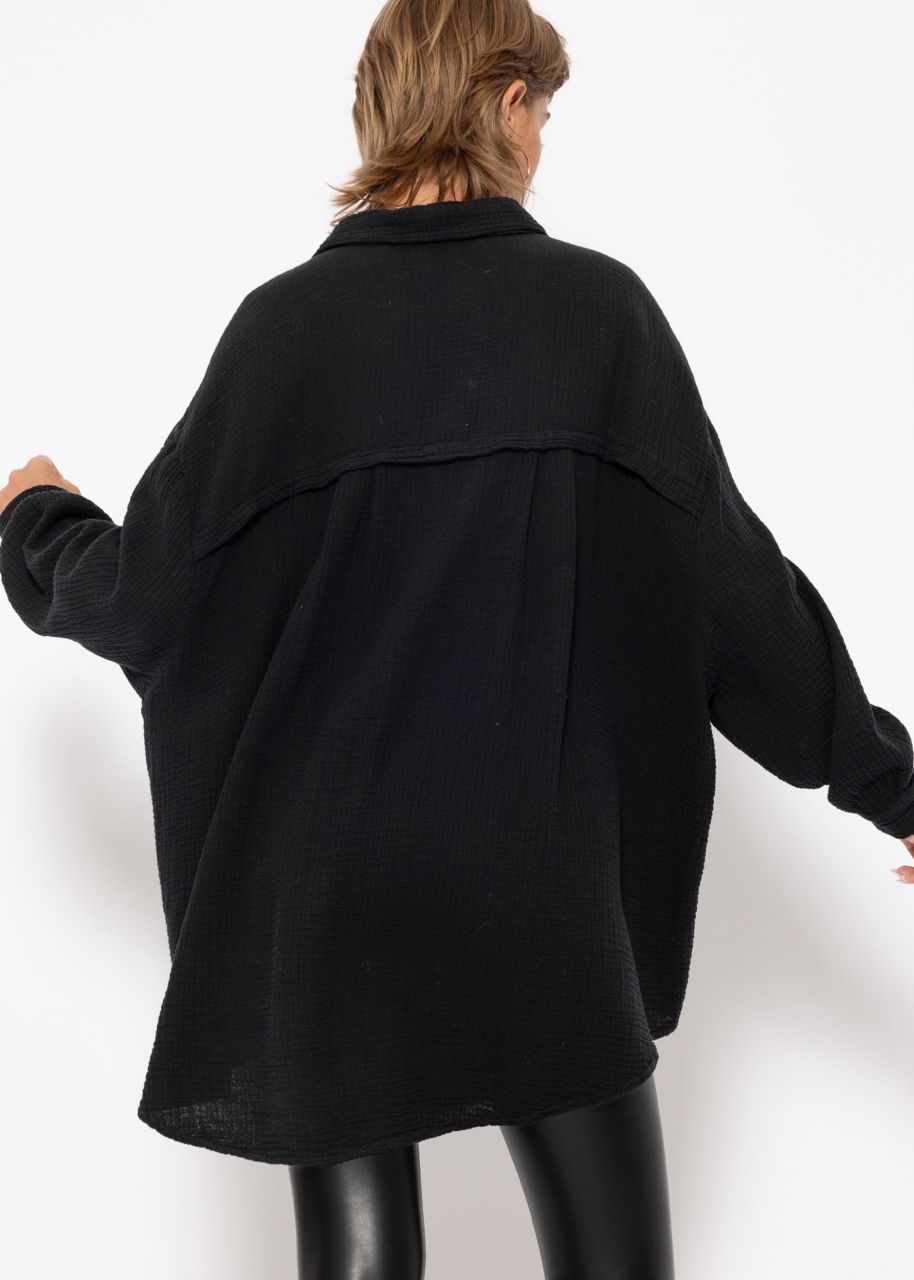 Muslin blouse oversize, black