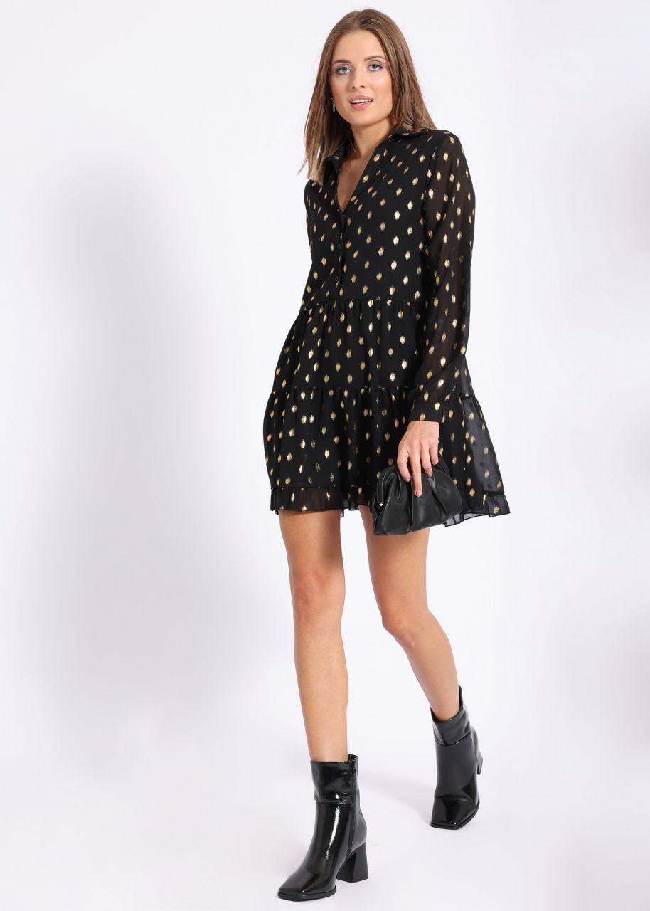 black dress with gold dots