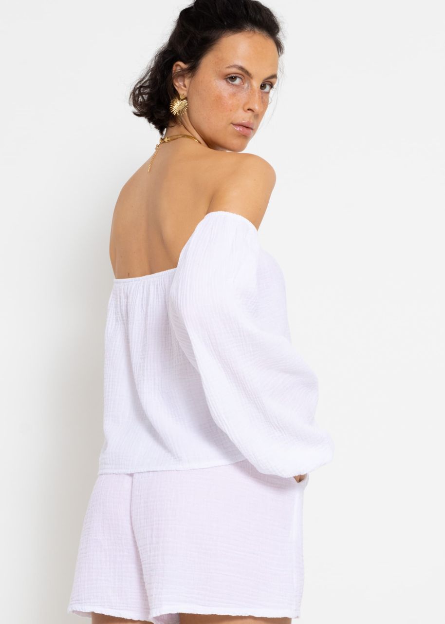 Muslin top, off-the-shoulder - white