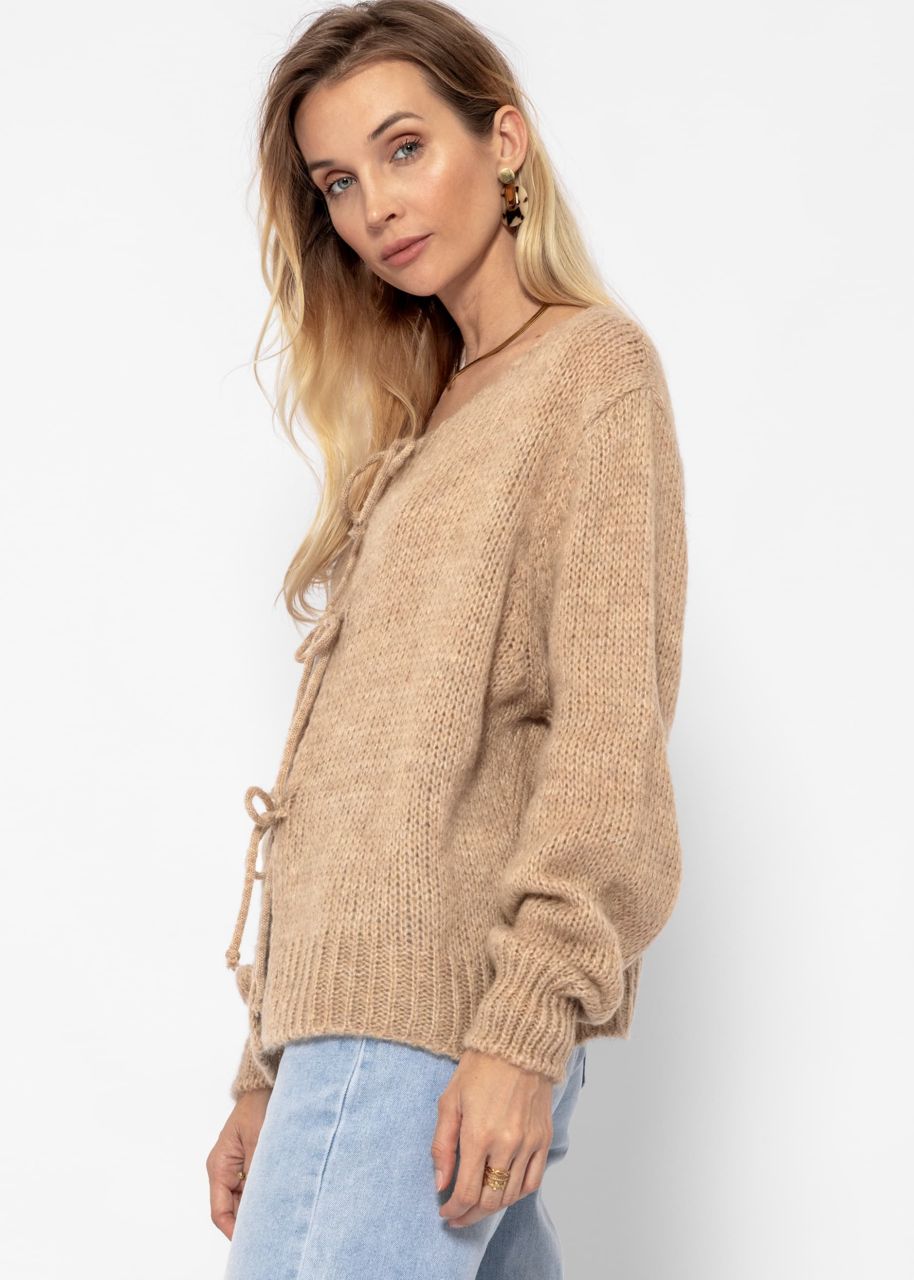 Cardigan with bow fastening - beige