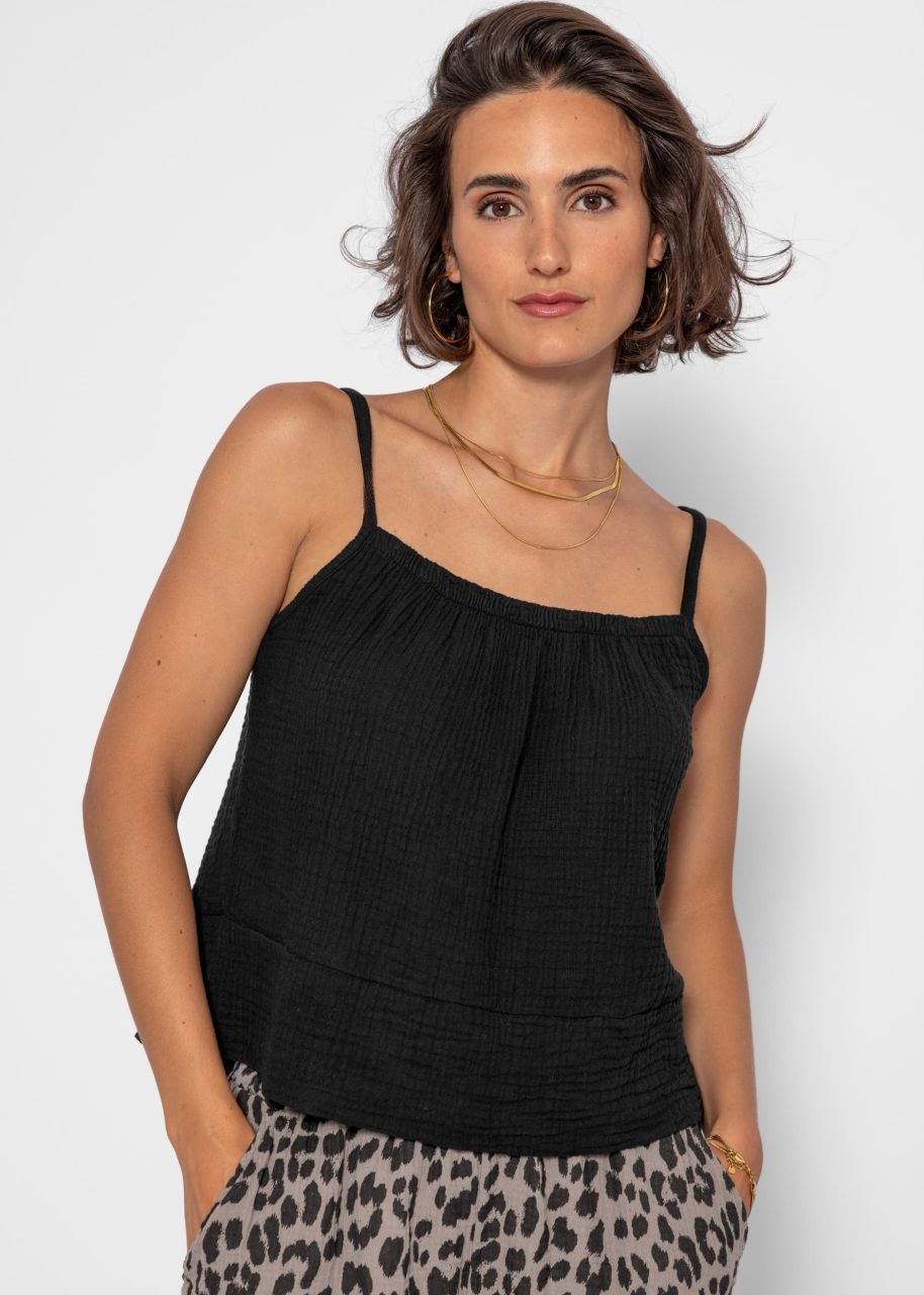 Muslin top with straps - black