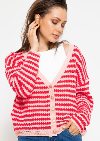 Cardigan in ajour knit - pink-red