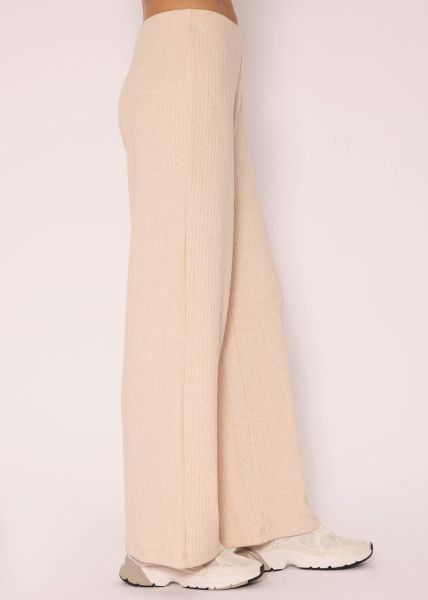 Wide leg ribbed trousers - light beige