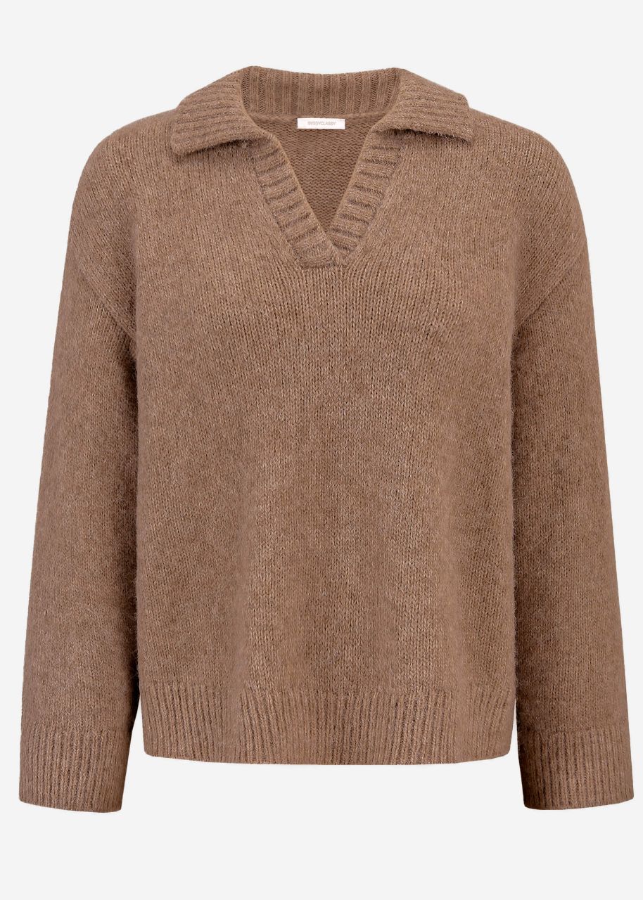 Oversize jumper with collar - taupe