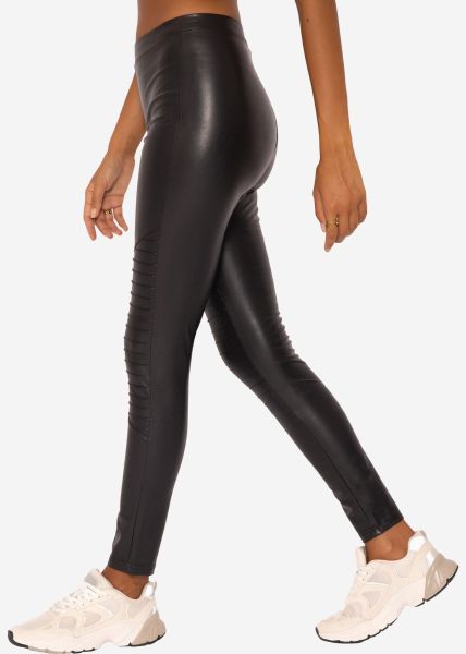 Faux leather leggings with topstitching, black