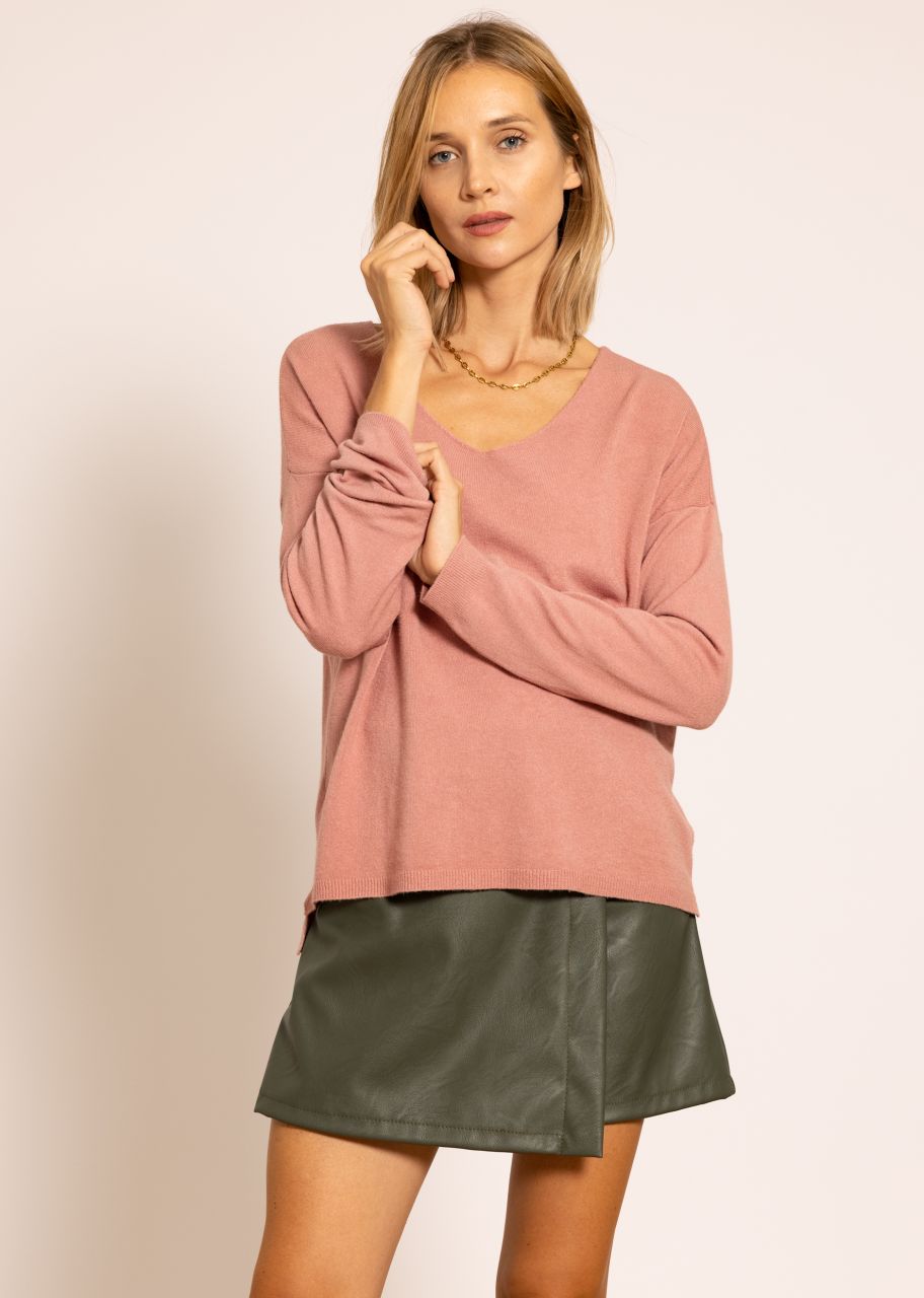 Oversize Pullover mit V-Ausschnitt, rosa