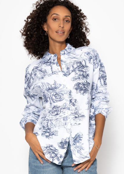 Oversize muslin blouse with print - dark blue
