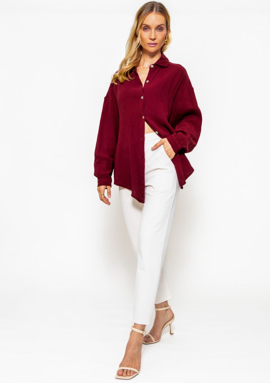 Muslin blouse oversize, short, dark red